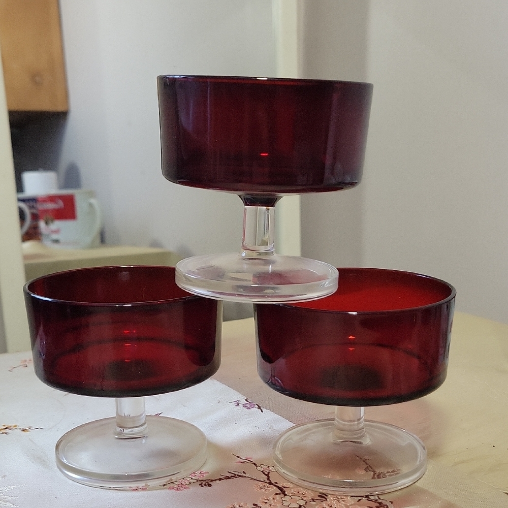Retro Luminarc~ Ruby Red Glass Dessert Dishes~ France